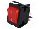 ROCKER; DPST; Pos: 2; OFF-ON; 16A/250VAC; 20A/28VDC; red; Body: black