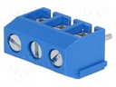 PCB terminal block; angled 90°; 5mm; ways: 3; on PCBs; 1.5mm2; blue