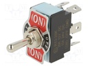 Switch: toggle; Pos: 3; DPDT; (ON)-OFF-(ON); 20A/12VDC; 0÷55°C; 50mΩ