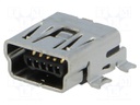 Socket; USB B mini; on PCBs; SMT; PIN: 5; horizontal; gold-plated