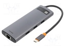 Hub USB; grey; Number of ports: 8; 0.18m; Enclos.mat: aluminium