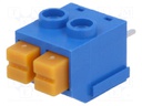 PCB terminal block; angled 90°; 5mm; ways: 2; on PCBs; 1mm2; tinned
