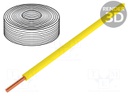 Wire; solid; Cu; 1x0,20mm2; PVC; yellow; 60V; -10÷85°C; 10m; 1x0.5mm
