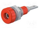 Socket; 2mm banana; 10A; 23mm; red; soldered,on panel; insulated
