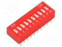 Switch: DIP-SWITCH; Poles number: 10; OFF-ON; 0.025A/24VDC; THT