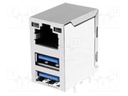 Socket; USB A x2 + RJ45; on PCBs; THT; angled 90°; double; USB 3.0