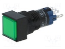 Switch: push-button; Pos: 2; SPDT; 0.5A/250VAC; 1A/24VDC; green
