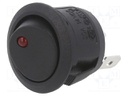 ROCKER; SPST; Pos: 2; OFF-ON; 20A/14VDC; black; LED; Rcont max: 50mΩ
