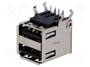 Socket; USB A; THT; angled 90°; double; USB 2.0; gold-plated