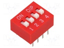 Switch: DIP-SWITCH; Poles number: 4; OFF-ON; 0.025A/24VDC; Pos: 2/4