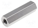 Screwed spacer sleeve; Int.thread: M3; 18mm; hexagonal; brass