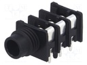 Socket; Jack 6,35mm; female; stereo; with on/off switch; THT