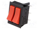 ROCKER; SPDT x2; Pos: 2; ON-ON + ON-ON; 10A/250VAC; red; none; 50mΩ