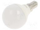 LED lamp; warm white; E14; 230VAC; 470lm; 4.7W; 180°; 3000K