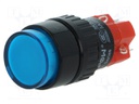 Switch: push-button; Pos: 2; SPDT; 3A/220VAC; 2A/24VDC; blue; none