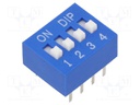 Switch: DIP-SWITCH; Poles number: 4; OFF-ON; 0.025A/24VDC; Pos: 2/4