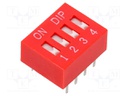 Switch: DIP-SWITCH; Poles number: 4; OFF-ON; 0.025A/24VDC; Pos: 2/4