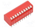 Switch: DIP-SWITCH; Poles number: 10; OFF-ON; 0.025A/24VDC; THT