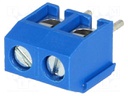 PCB terminal block; angled 90°; 5mm; ways: 2; on PCBs; 1.5mm2; blue