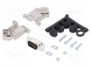 D-Sub; PIN: 9; plug; male; soldering; for cable; black