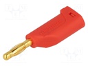 Plug; 4mm banana; 16A; 70VDC; red; with 4mm axial socket; 1mm2