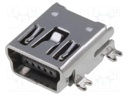 Socket; USB B mini; SMT; horizontal; USB 2.0; gold-plated