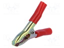 Crocodile clip; 15A; Grip capac: max.25mm; Overall len: 65mm; red