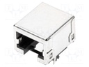 Socket; RJ45; PIN: 8; Cat: 3; shielded; Layout: 8p8c; THT; angled 90°