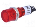 Indicator: with neon lamp; flat; red; 230VAC; Cutout: Ø10mm; IP20