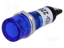 Indicator: with FLUO neon lamp; flat; blue; 230VAC; Cutout: Ø10mm