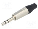 Plug; Jack 6,3mm; male; stereo; straight; for cable; soldering