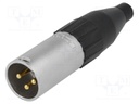Plug; XLR; male; PIN: 3; straight; for cable; soldering; gold-plated