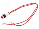 Indicator: LED; prominent; red; 230VAC; Ø10mm; cables; plastic