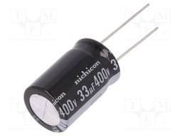 Capacitor: electrolytic; THT; 33uF; 400VDC; Ø16x25mm; Pitch: 7.5mm
