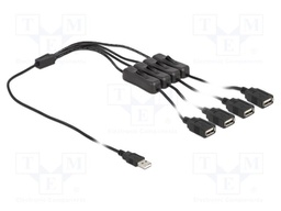 Cable; USB A plug,USB A socket x4; straight; black; 1m; black