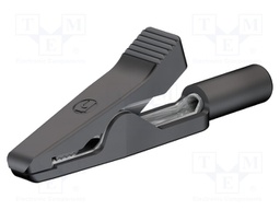 Crocodile clip; 6A; black; Plating: tinned; Socket size: 2mm