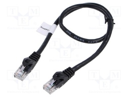 Patch cord; U/UTP; 6; stranded; CCA; PVC; black; 0.5m; 26AWG; Cores: 8