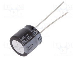Capacitor: electrolytic; THT; 330uF; 25VDC; Ø10x9mm; Pitch: 5mm