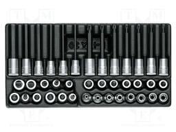 Kit: socket bits; in a foam tray; Pozidriv®,slot,Torx®; 3/8"