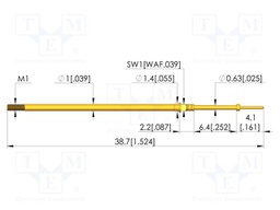 Test needle; Spring compression: 4.3mm; 6.35mm; 3A; CuBe; Ø: 0.4mm