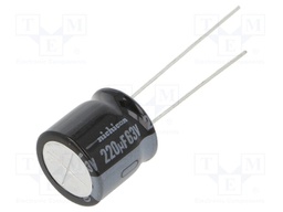 Capacitor: electrolytic; THT; 220uF; 63VDC; Ø12.5x12.5mm; ±20%