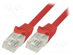 Patch cord; U/UTP; 5e; stranded; CCA; PVC; red; 1m; 26AWG