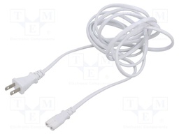 Cable; 2x0.75mm2; IEC C7 female,JIS 8303 plug; PVC; 3m; white; 7A