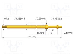 Test needle; Spring compression: 4mm; 5mm; 8A; CuBe; gold-plated