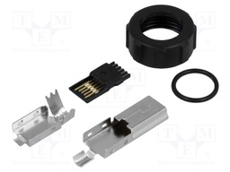Plug; USB B mini; for cable; soldering; straight; for overmolding