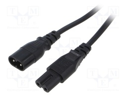 Cable; 2x0.75mm2; IEC C7 female,IEC C8 male; PVC; 1m; black; 2.5A