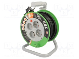 Extension lead; reel; Sockets: 4; PVC; black; 3x1,5mm2; 10m; 16A