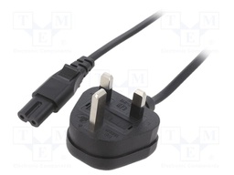 Cable; 2x0.75mm2; BS 1363 (G) plug,IEC C7 female; PVC; 1m; black