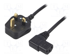 Cable; BS 1363 (G) plug,IEC C13 female 90°; 1.5m; black; PVC