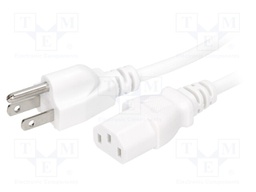 Cable; NEMA 5-15 (B) plug,IEC C13 female; 5m; white; PVC; 3x18AWG
